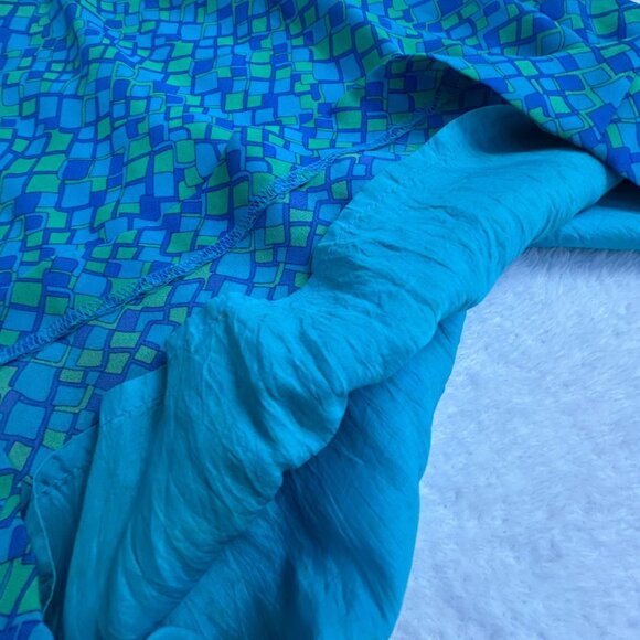 Vintage David Warren New York Womens Blue Green Geo Pattern Shift Dress Size 10 - Picture 9 of 11